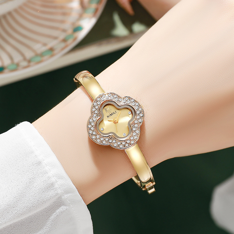 Luxury Watch Kids - Luxuriöse Damen-Quarzuhr mit Diamantbesetztem Vierblättrigem Kleeblatt,