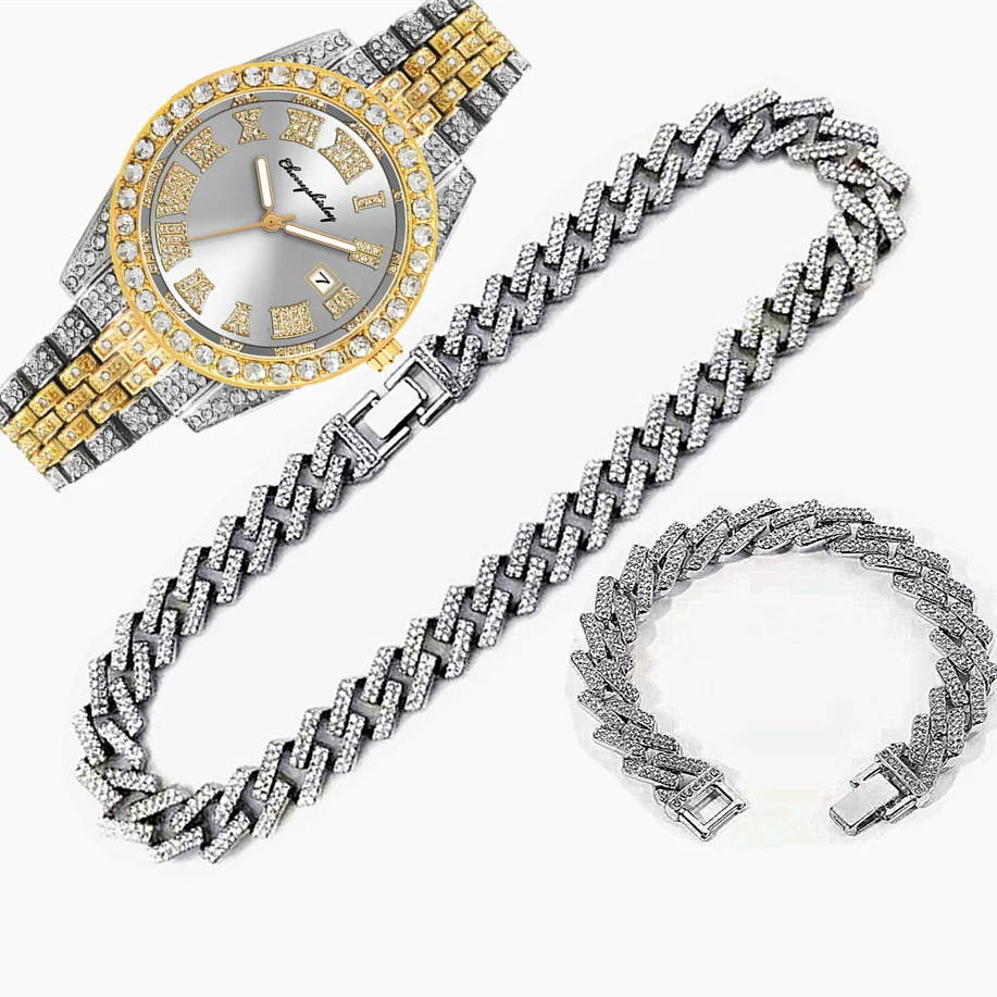 3 stücke Luxus Iced Out Uhr fü – Luxury Watch Miami Bewertung und Preis