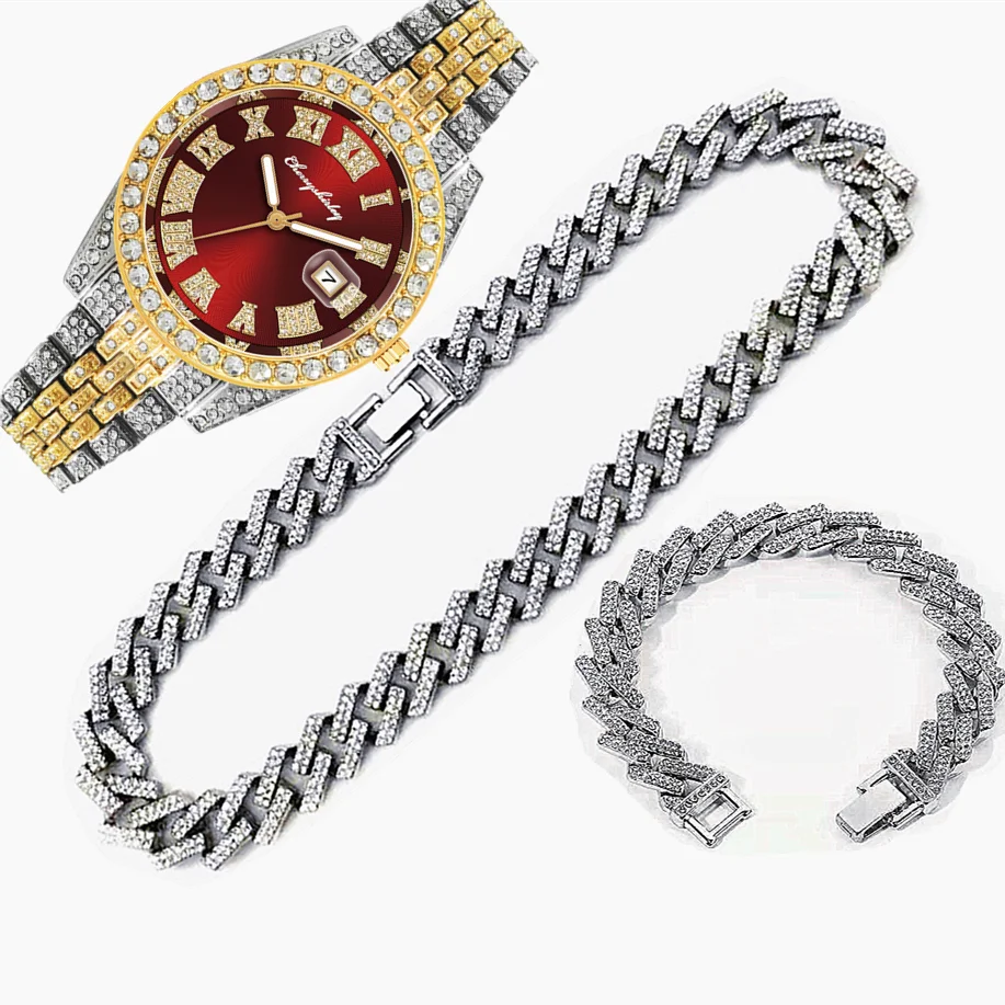 3 stücke Luxus Iced Out Uhr fü – Luxury Watch Miami Bewertung und Preis
