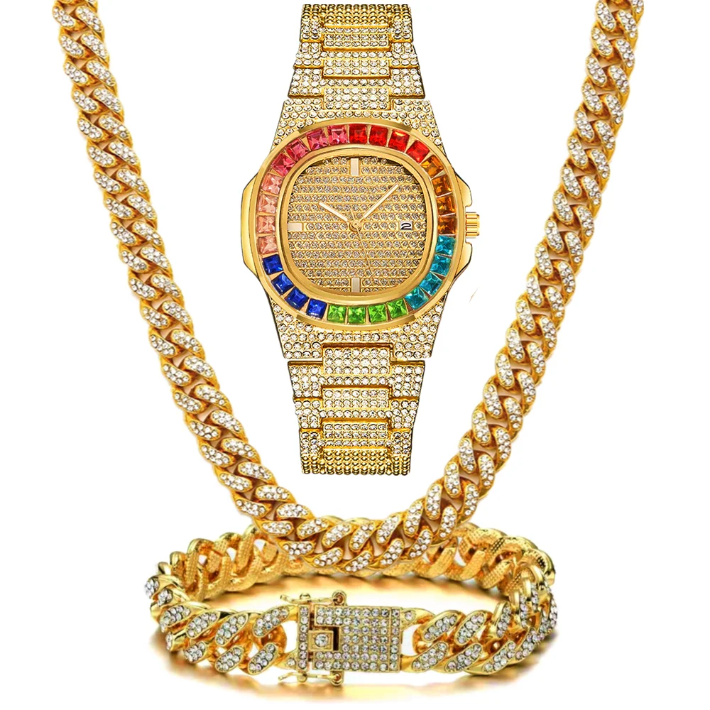3-teiliges Set: Uhr+Halskette+ – Luxury Watch Miami Bewertung und Preis