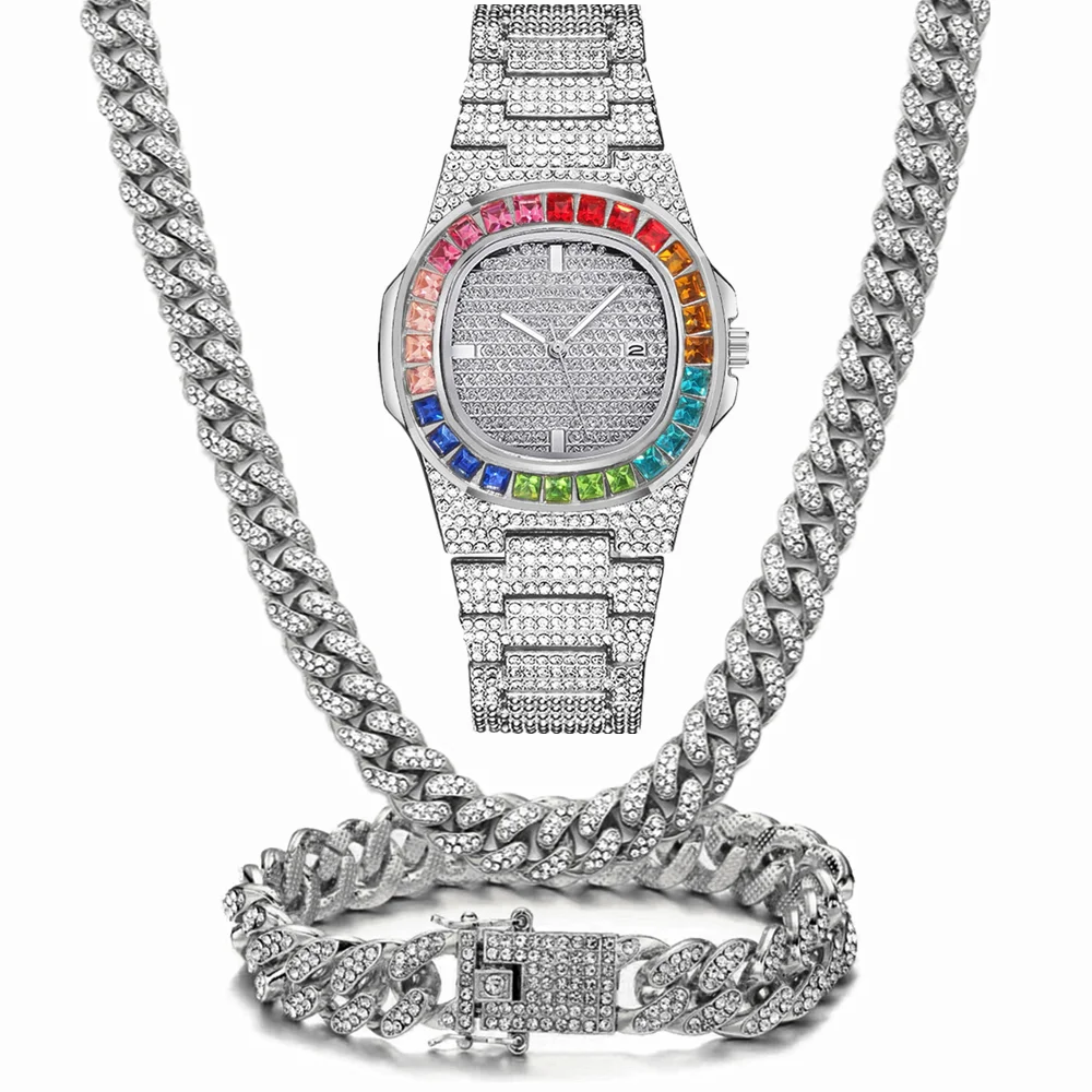 3-teiliges Set: Uhr+Halskette+ – Luxury Watch Miami Bewertung und Preis